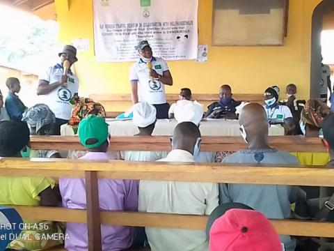 DTO ASP Amara Moijueh talking to the people of Koya , Boama. DTO ASP Amara Moijueh talking to the people of Koya , Boama.