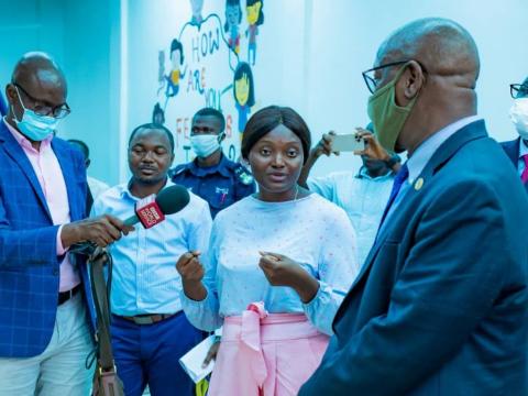 Dr Elizabeth in conversation with health minister Dr Austin Demby Dr Elizabeth in conversation with health minister Dr Austin Demby