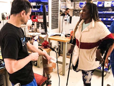 Eleanor waiting for her prosthetic leg to be fitted Eleanor waiting for her prosthetic leg to be fitted