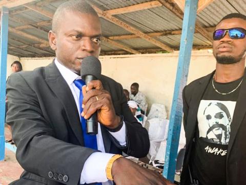 Emmanuel Kanu, new IAMTEC students' union president taking the oath Emmanuel Kanu, new IAMTEC students' union president taking the oath