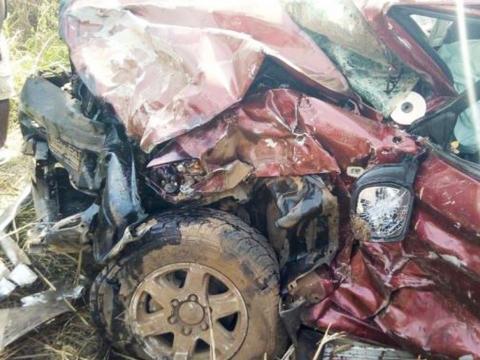 Frank Kposowa's vehicle after the road accident that cost him his life Frank Kposowa's vehicle after the fatal accident that cost him his life