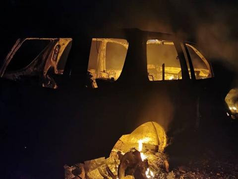 Jackson's car in flames Jackson's car in flames
