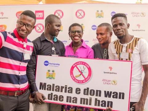 Mayor Yvonne Aki-Sawyerr poses with members of the Malaria Media Coalition in Sierra Leone Mayor Yvonne Aki-Sawyerr poses with members of the Malaria Media Coalition in Sierra Leone