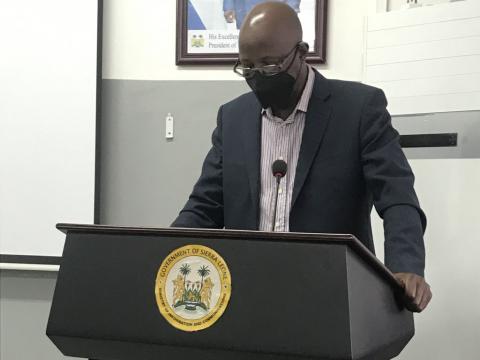 Minister of Works and Public Assets, Peter Bayuku Conteh at the Press Briefing Minister of Works and Public Assets, Peter Bayuku Conteh at the Press Briefing
