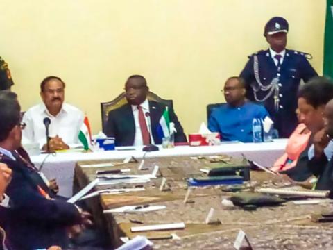 President Bio and Indian VP at a meeting at State House President Bio and Indian VP at a meeting at State House