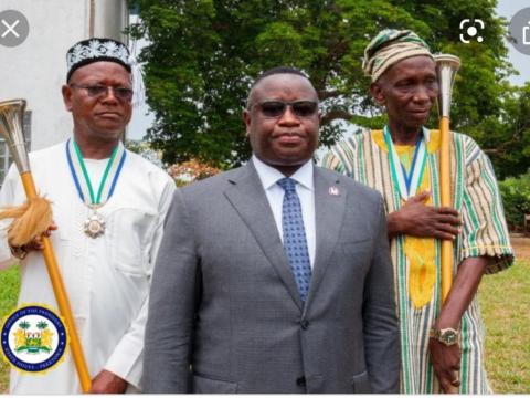 President Bio flanked by Paramount Chiefs President Bio flanked by Paramount Chiefs