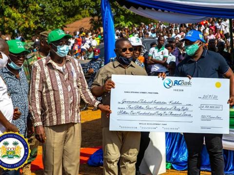 President Bio hands over the symbolic cheque for the Skills Development Fund President Bio hands over the symbolic cheque for the Skills Development Fund