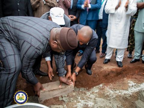 President Bio laying the symbolic foundation stone at the construction site on Tuesday President Bio laying the symbolic foundation stone at the construction site on Tuesday