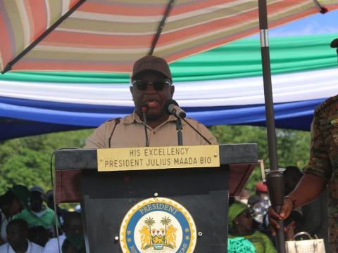 President Bio speaking at the Pujehun rally President Bio speaking at the Pujehun rally