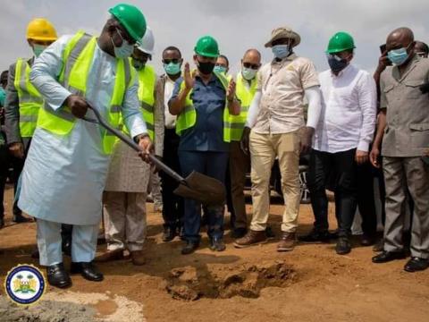 President Bio turning sod for the construction of the hospital. President Bio turning sod for the construction of the hospital.