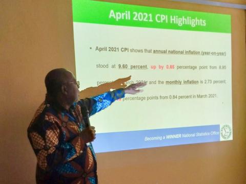 Professor Sankoh presenting the Monthly inflation data Professor Sankoh presenting the Monthly inflation data