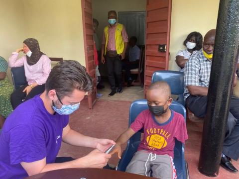 Nathan Macabung fitting Abdul Karim Kabia's upper limb prosthesis Nathan Macabung fitting Abdul Karim Kabia's upper limb prosthesis