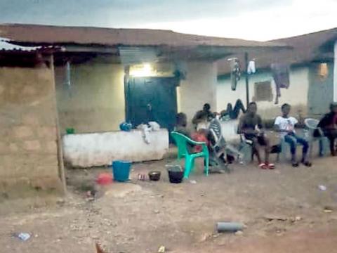 Quarantined residents in Baoma in Bo District, after a riot over lack of food Quarantined residents in Baoma in Bo District, after a riot over lack of food