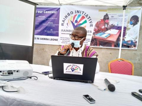 Rainbo's deputy Executive Director, Gibril Kargbo presenting the data Rainbo's deputy Executive Director, Gibril Kargbo presenting the data