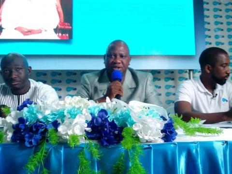SALCAB Board Chairman, Sorier Fofana flanked by staff SALCAB Board Chairman, Sorier Fofana flanked by staff