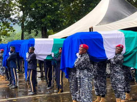 Six police officers killed in the protests were buried on 23 August Six police officers killed in the protests were buried on 23 August