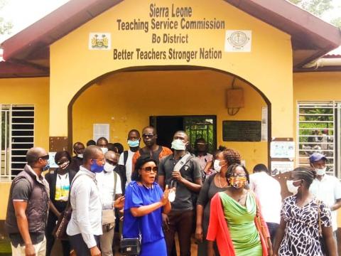 Protesting teachers in front of the Teaching Service Commission Protesting teachers in front of the Teaching Service Commission