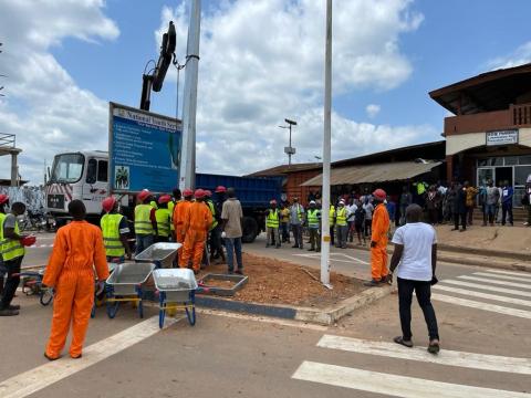 The symbolic installation of the electricity poles in Kailahun The symbolic installation of the electricity poles in Kailahun