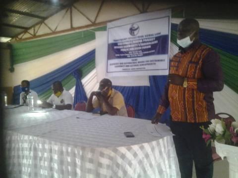 Transparency International's Program Manager, Edward Bankoloh Koroma, making statement at the event in Kenema Transparency International's Program Manager, Edward Bankoloh Koroma, making statement at the event in Kenema