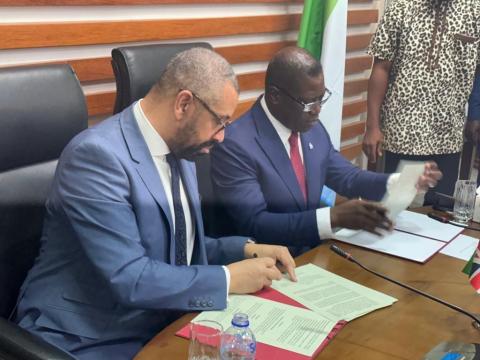 UK foreign secretary and Sierra Leone foreign minister signing the agreement UK foreign secretary and Sierra Leone foreign minister signing the agreement