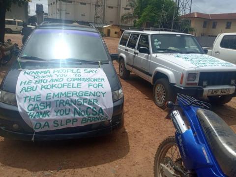 Vehicles used by protesters in Kenema at the police station Vehicles used by protesters in Kenema at the police station